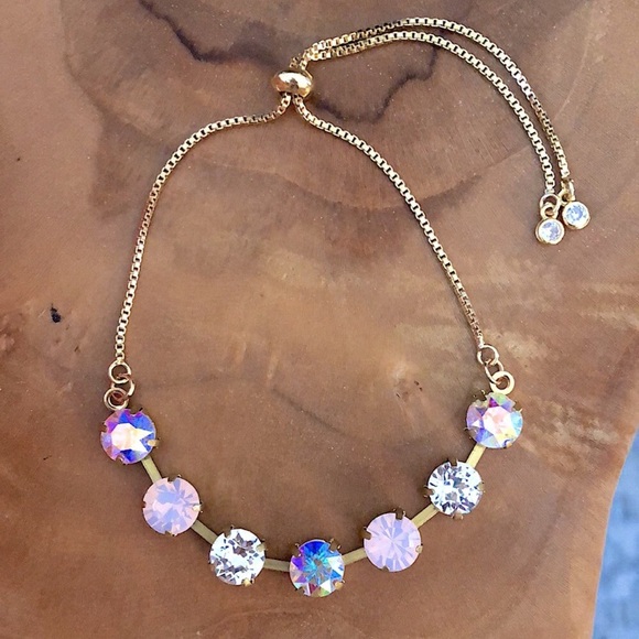 Pink Opal + Aurora Borealis Crystal Bracelet